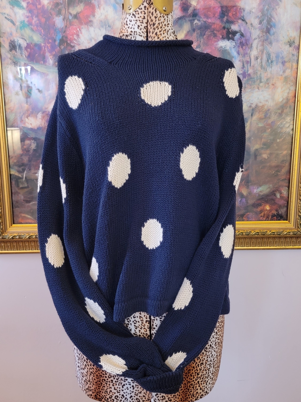 Vintage J. Crew Navy Polka Dot Rollneck Women’s Sweater